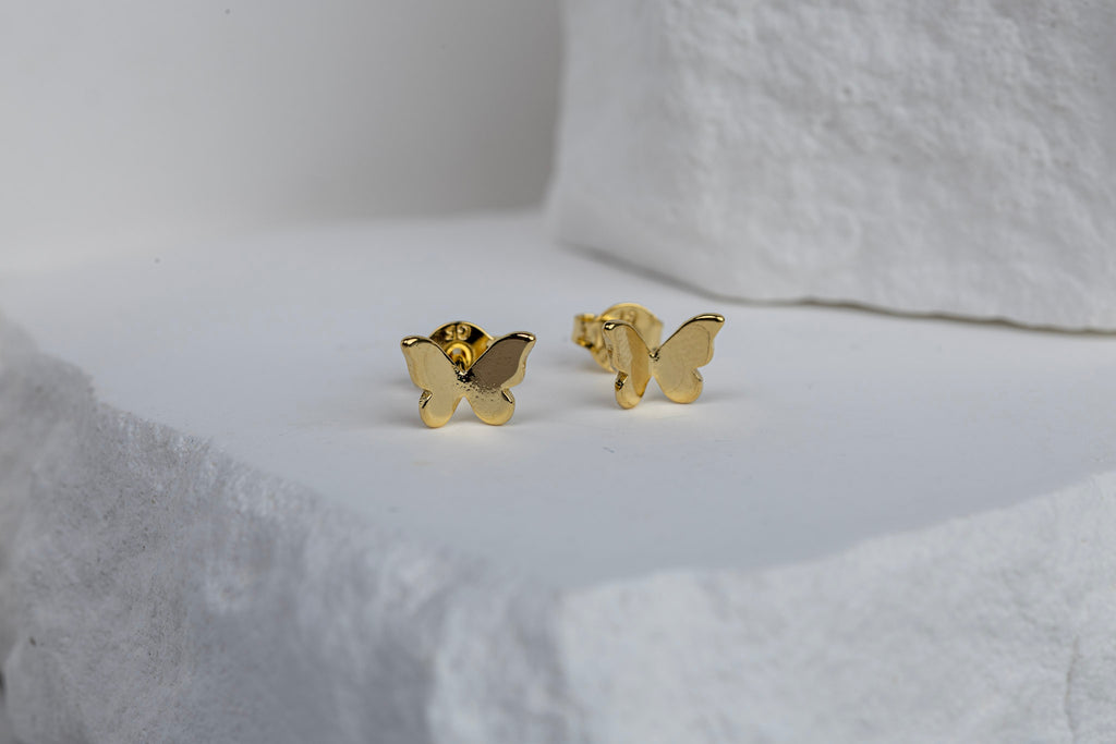 18k Gold Filled Mini Butterfly Stud Earrings – Dainty, Cute & Handcrafted in Brazil