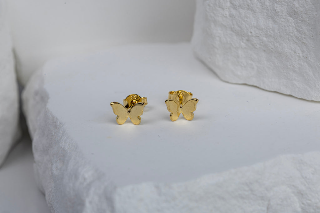 18k Gold Filled Mini Butterfly Stud Earrings – Dainty, Cute & Handcrafted in Brazil