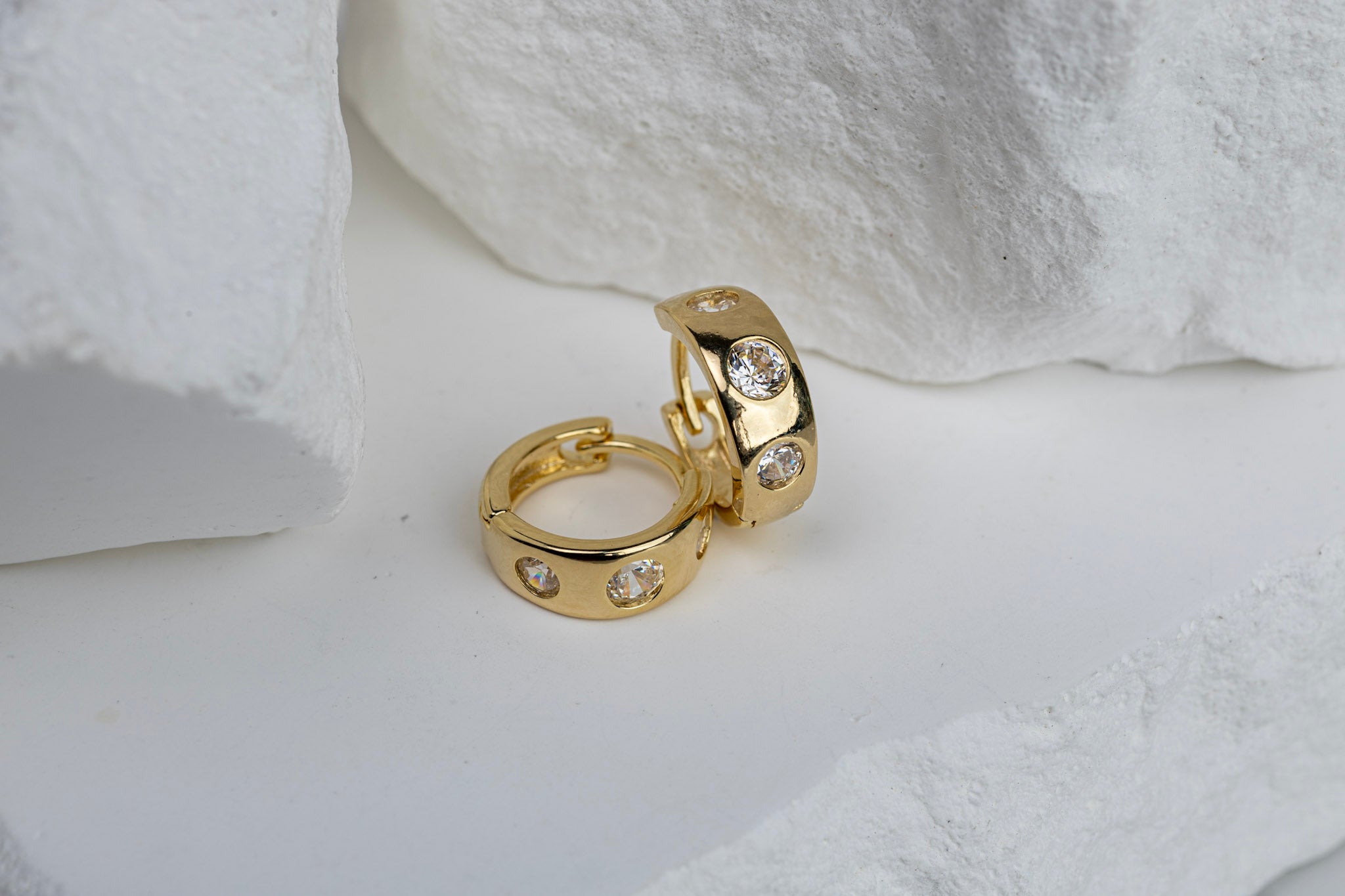 18k Gold Filled Huggie Hoop Earrings with Large Cubic Zirconia – Elegant, Sparkling & Everyday Chic