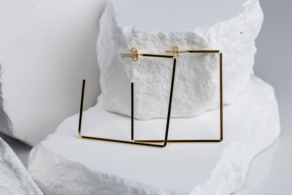 18k Gold Filled Square Shaped Wire Half Hoop Earrings – Lightweight, Modern & Geometric Chic