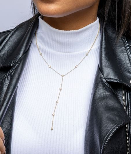 18k Gold Filled Lariat Necklace with Bezel CZ – Timeless Minimalist Elegance