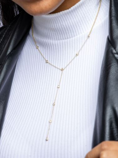 18k Gold Filled Lariat Necklace with Bezel CZ – Timeless Minimalist Elegance