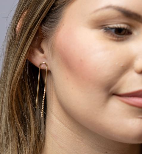 18k Gold Filled Shaped Drop Earrings with Beaded End – Elegant, Modern & Timeless