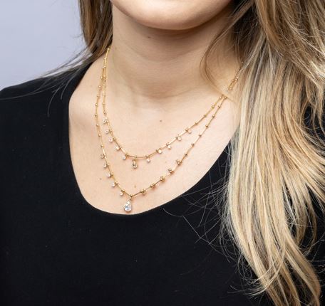 CAMi 18k Gold Filled Double Teardrop Clear Necklace – Elegant, Sparkling & Handcrafted in Brazil