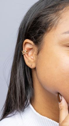 18k Gold Filled 3-in-1 Spaced Bezel Cubic Zirconia Ear Cuff – Modern, Sparkling & Piercing-Free