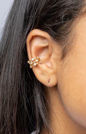18k Gold Filled 3-in-1 Spaced Bezel Cubic Zirconia Ear Cuff – Modern, Sparkling & Piercing-Free