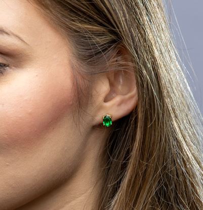 18k Gold Filled Oval Emerald Cubic Zirconia Stud Earrings – Elegant, Vibrant & Timeless