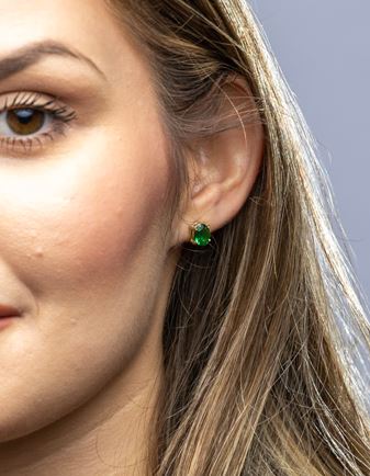 18k Gold Filled Oval Emerald Cubic Zirconia Stud Earrings – Elegant, Vibrant & Timeless