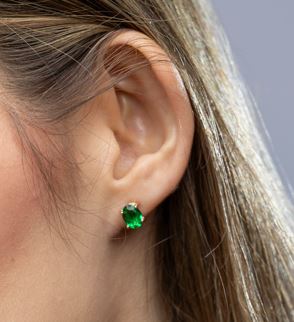 18k Gold Filled Oval Emerald Cubic Zirconia Stud Earrings – Elegant, Vibrant & Timeless