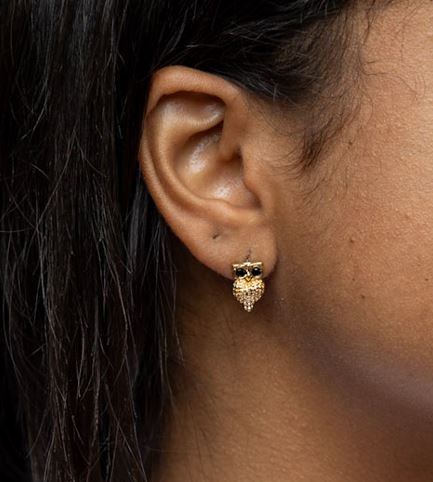 18k Gold Filled Owl Black Crystal Eyes Stud Earrings – Cute, Stylish & Unique