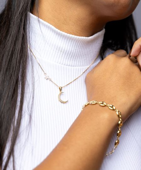 18k Gold Filled Moon and Star Necklace – Celestial, Elegant & Handcrafted in Brazil