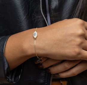 18k Gold Filled Evil Eye Bracelet with Sapphire & Clear CZ – Protective, Elegant & Handcrafted in Brazil