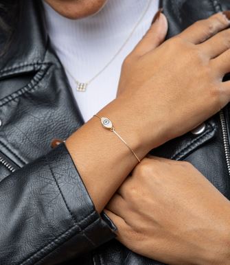 18k Gold Filled Evil Eye Bracelet with Sapphire & Clear CZ – Protective, Elegant & Handcrafted in Brazil
