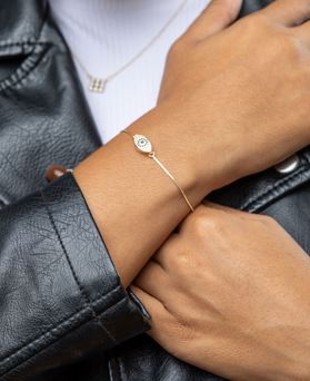 18k Gold Filled Evil Eye Bracelet with Sapphire & Clear CZ – Protective, Elegant & Handcrafted in Brazil