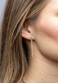 CAMi 18k Gold Filled Double Rolo Chain Dangle Earrings with CZ Stud – Elegant, Modern & Handcrafted in Brazil