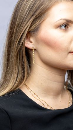 CAMi 18k Gold Filled Double Rolo Chain Dangle Earrings with CZ Stud – Elegant, Modern & Handcrafted in Brazil