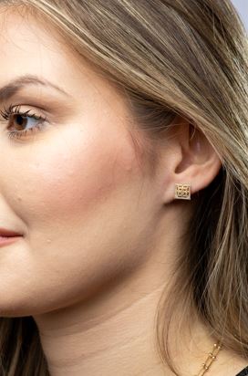 CAMi 18k Gold Filled Micro CZ Princess Cut Stud Earrings – Bold Sparkle, Timeless Elegance