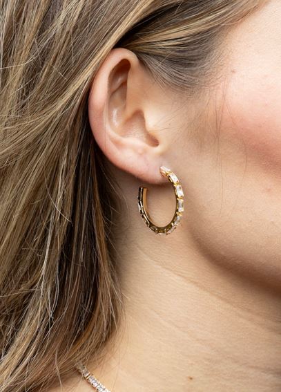 CAMi 18k Gold Filled Baguette Cubic Zircon Hoop Earrings – Bold Sparkle & Timeless Glamour
