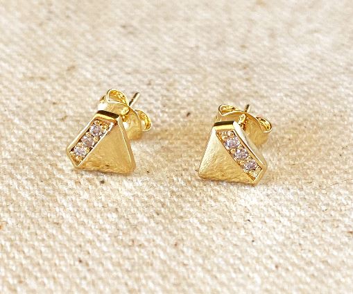 CAMi 18k Gold Filled Diamond Shape Cubic Zirconia Stud Earrings – Dainty, Sparkling & Timeless