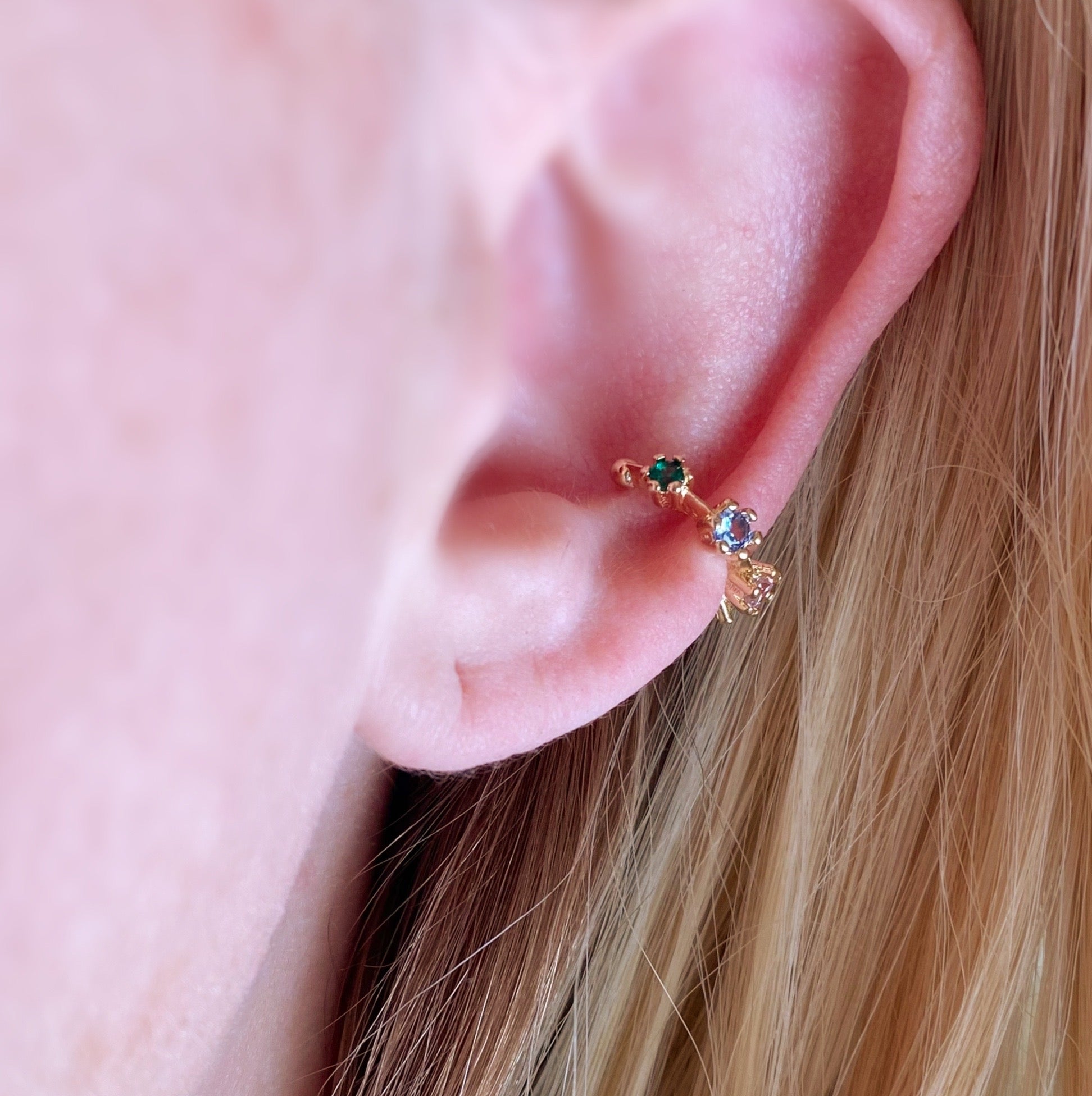18k Gold Filled Pastel Cubic Zirconia Ear Cuff – Playful, Elegant & Piercing-Free