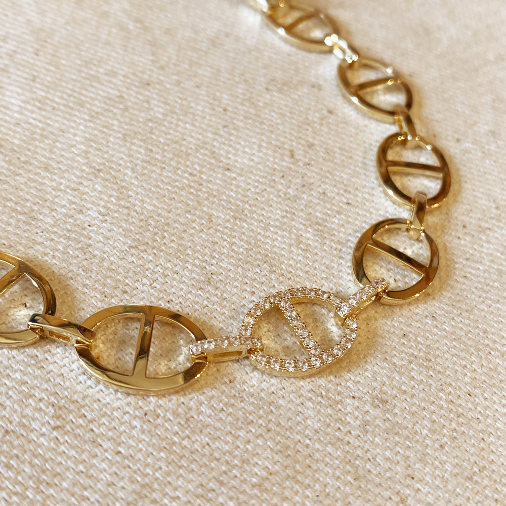 18k Gold Filled Fancy Mariner Bracelet with Cubic Zirconia – Bold, Elegant & Handcrafted in Brazil