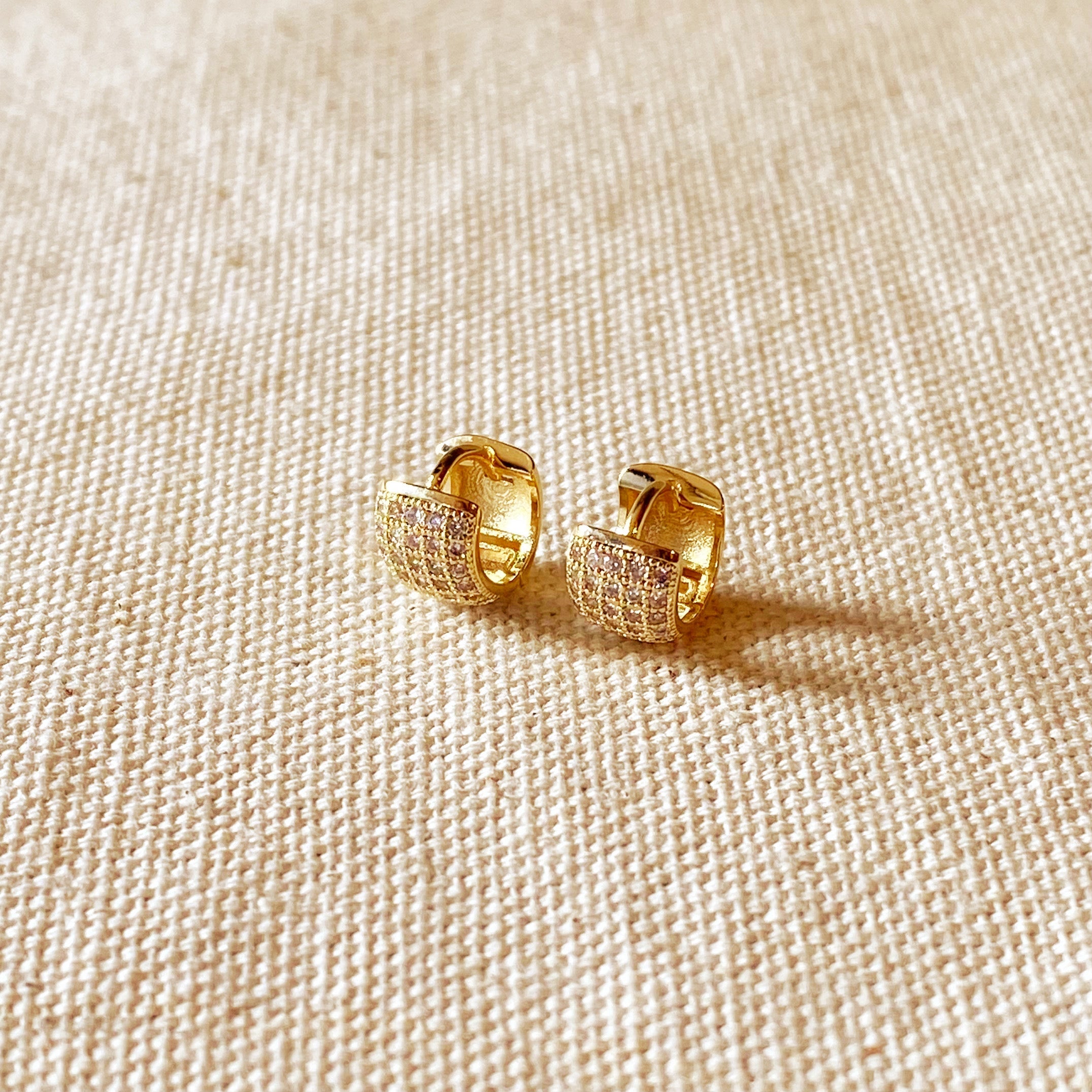 CAMi 18k Gold Filled Mini Chunky Cubic Zirconia Clicker Earrings – Bold, Sparkling & Fashion-Forward