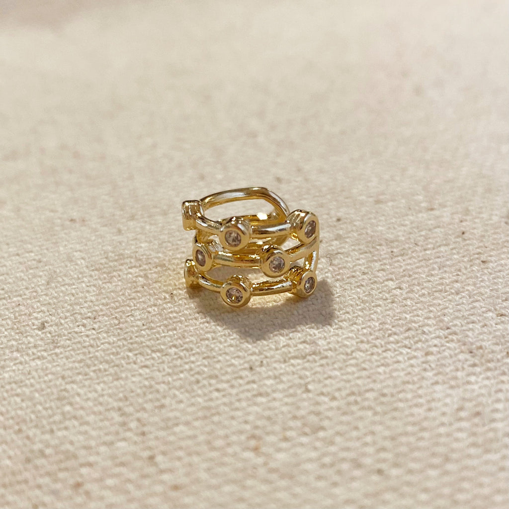 18k Gold Filled 3-in-1 Spaced Bezel Cubic Zirconia Ear Cuff – Modern, Sparkling & Piercing-Free