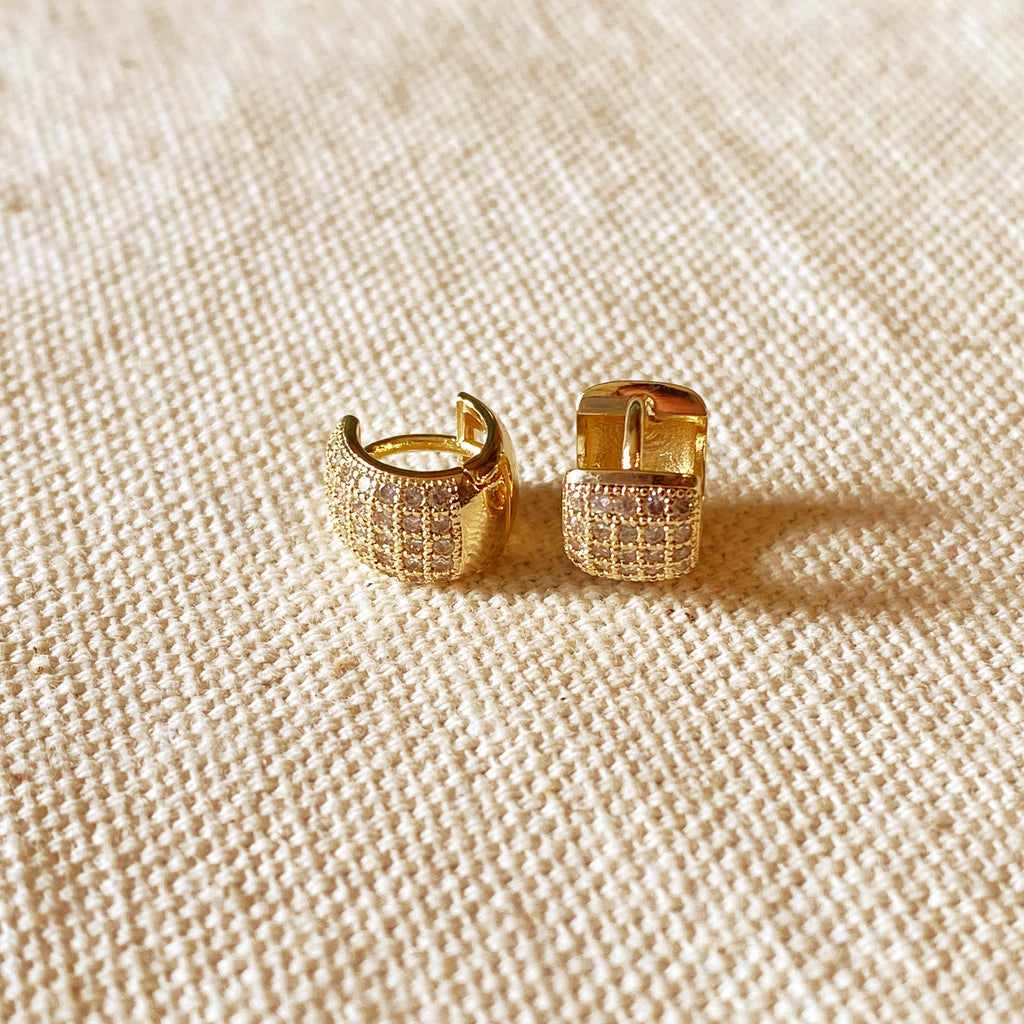 CAMi 18k Gold Filled Mini Chunky Cubic Zirconia Clicker Earrings – Bold, Sparkling & Fashion-Forward
