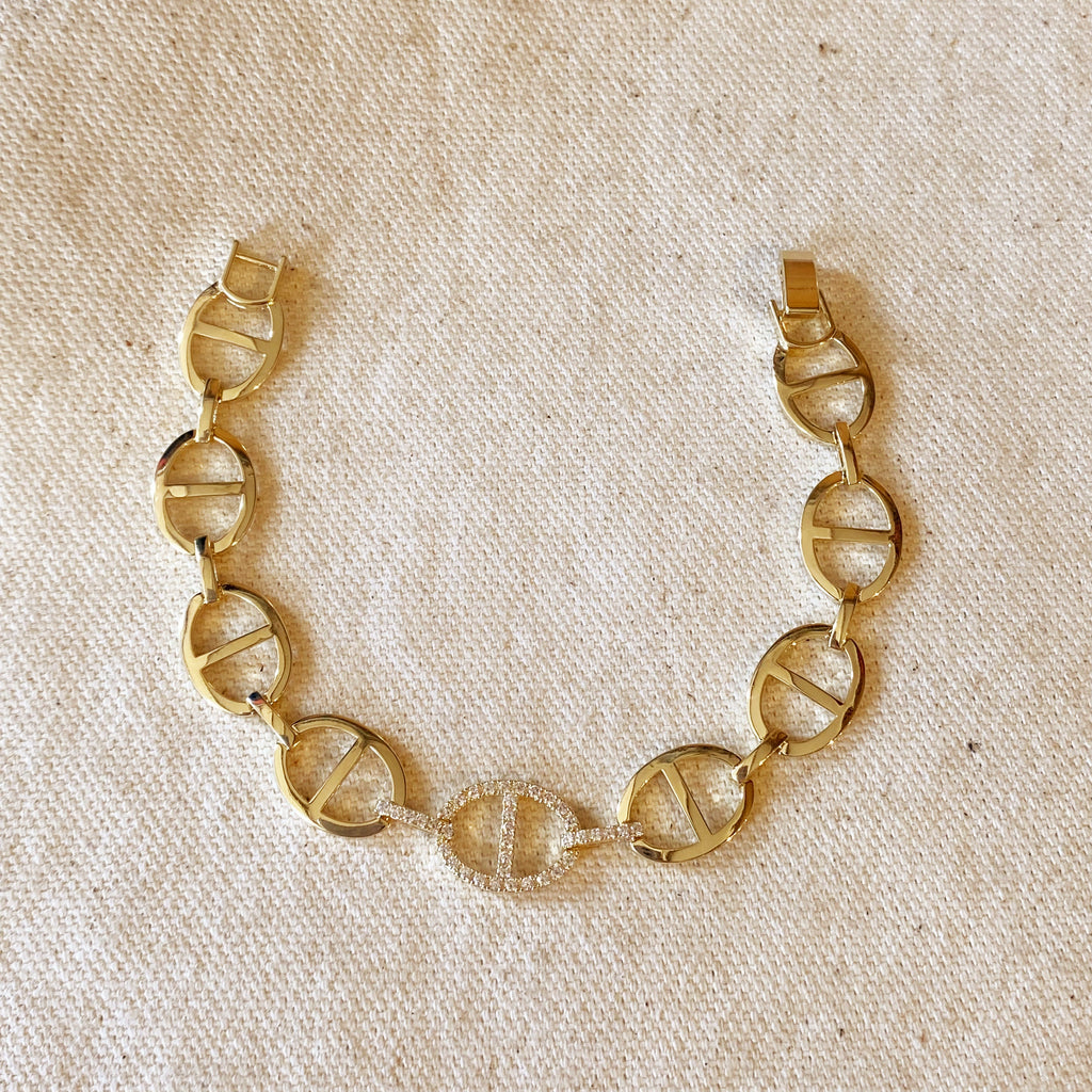 18k Gold Filled Fancy Mariner Bracelet with Cubic Zirconia – Bold, Elegant & Handcrafted in Brazil