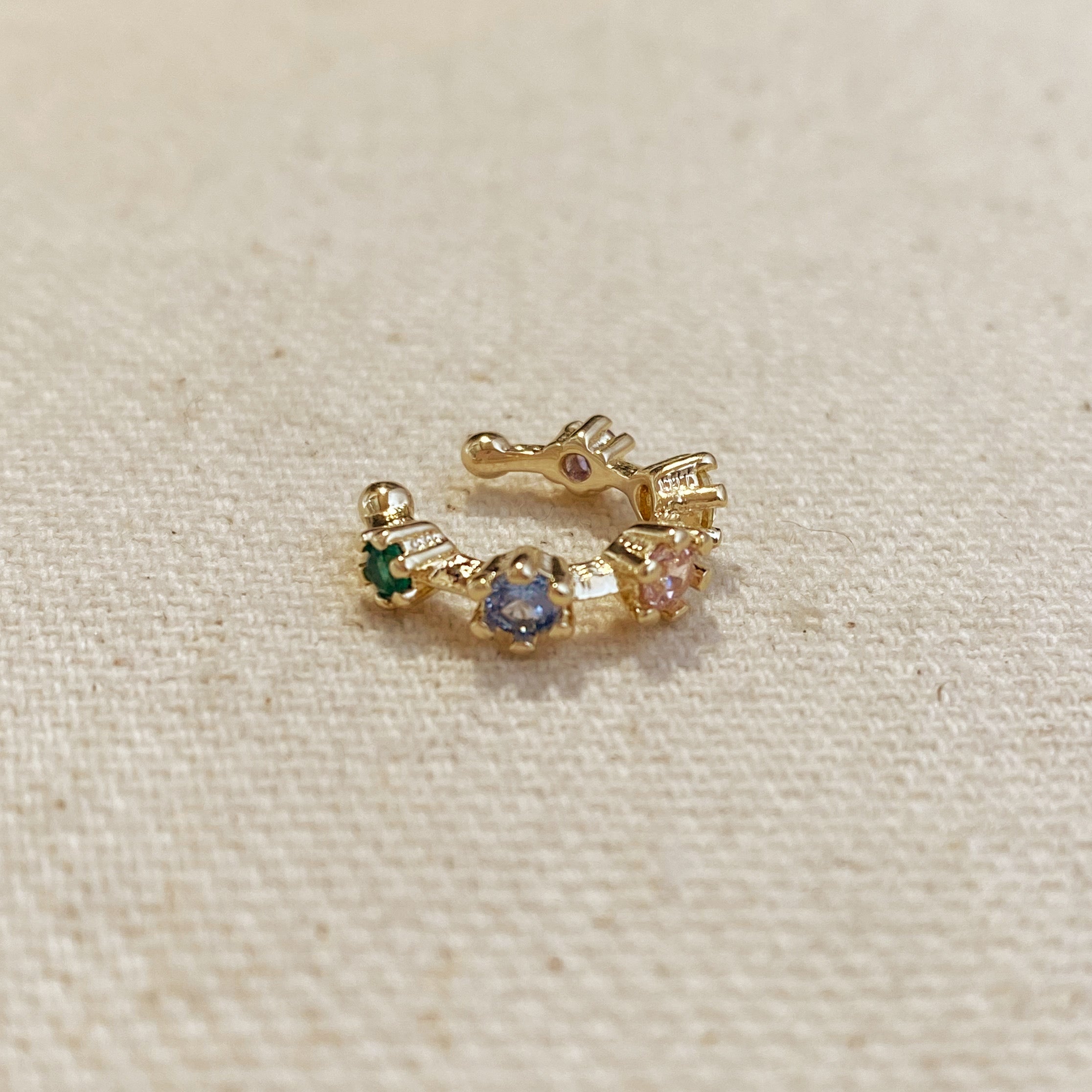 18k Gold Filled Pastel Cubic Zirconia Ear Cuff – Playful, Elegant & Piercing-Free