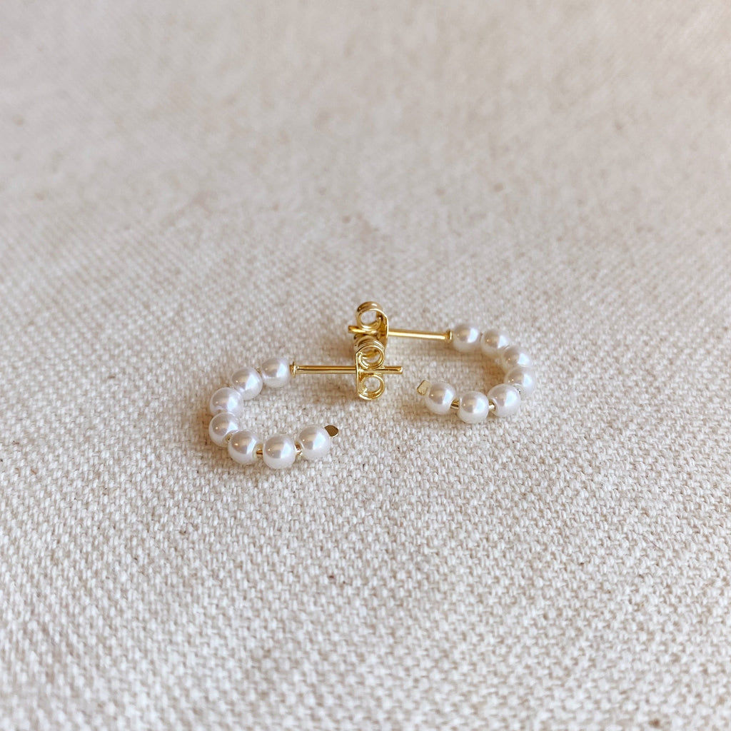 18k Gold Filled 15mm Simulated Pearl Bead Half-Hoop Earrings – Elegant, Feminine & Timeless