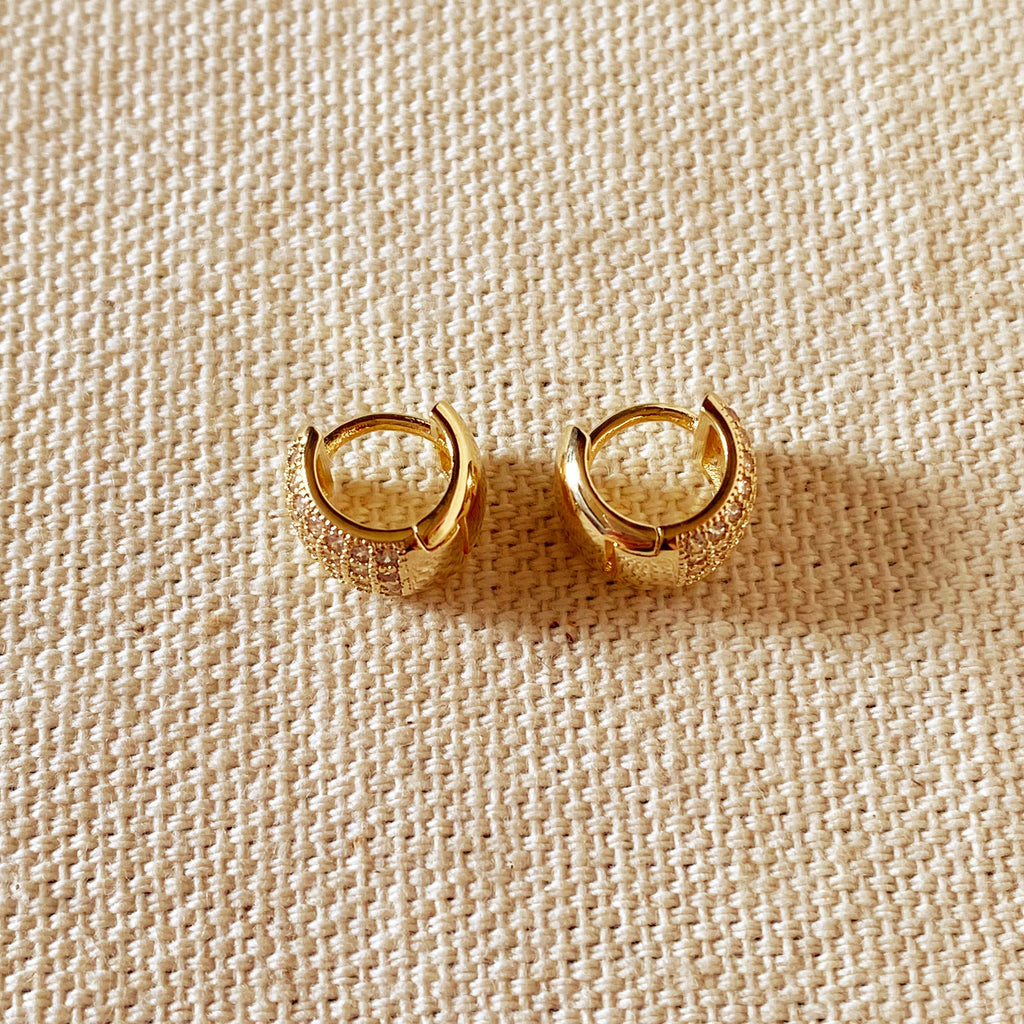 CAMi 18k Gold Filled Mini Chunky Cubic Zirconia Clicker Earrings – Bold, Sparkling & Fashion-Forward