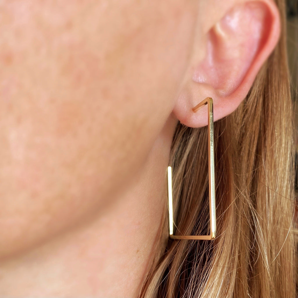 18k Gold Filled Square Shaped Wire Half Hoop Earrings – Lightweight, Modern & Geometric Chic