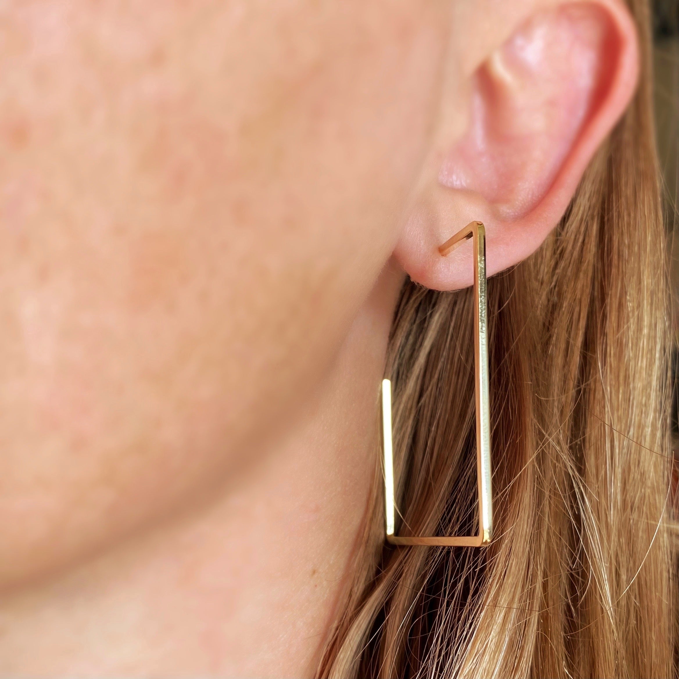 18k Gold Filled Square Shaped Wire Half Hoop Earrings – Lightweight, Modern & Geometric Chic