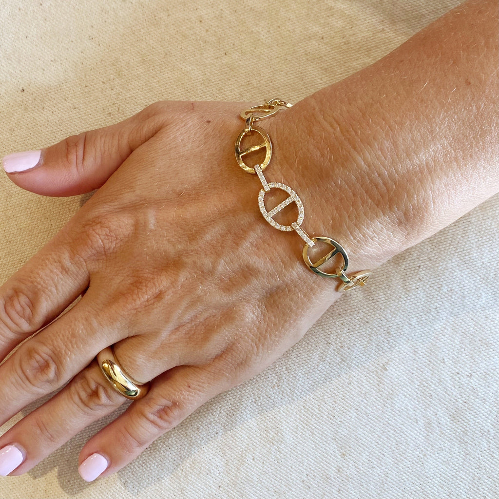 18k Gold Filled Fancy Mariner Bracelet with Cubic Zirconia – Bold, Elegant & Handcrafted in Brazil
