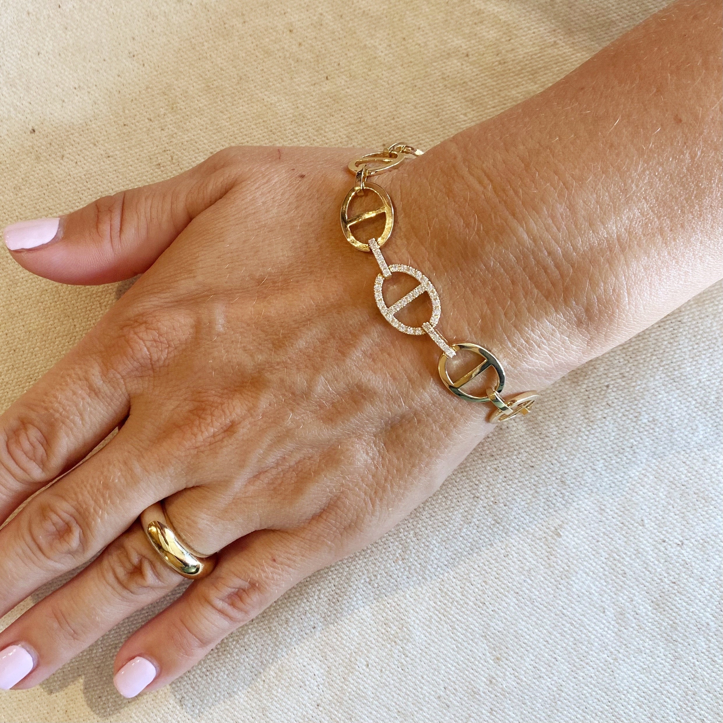 18k Gold Filled Fancy Mariner Bracelet with Cubic Zirconia – Bold, Elegant & Handcrafted in Brazil
