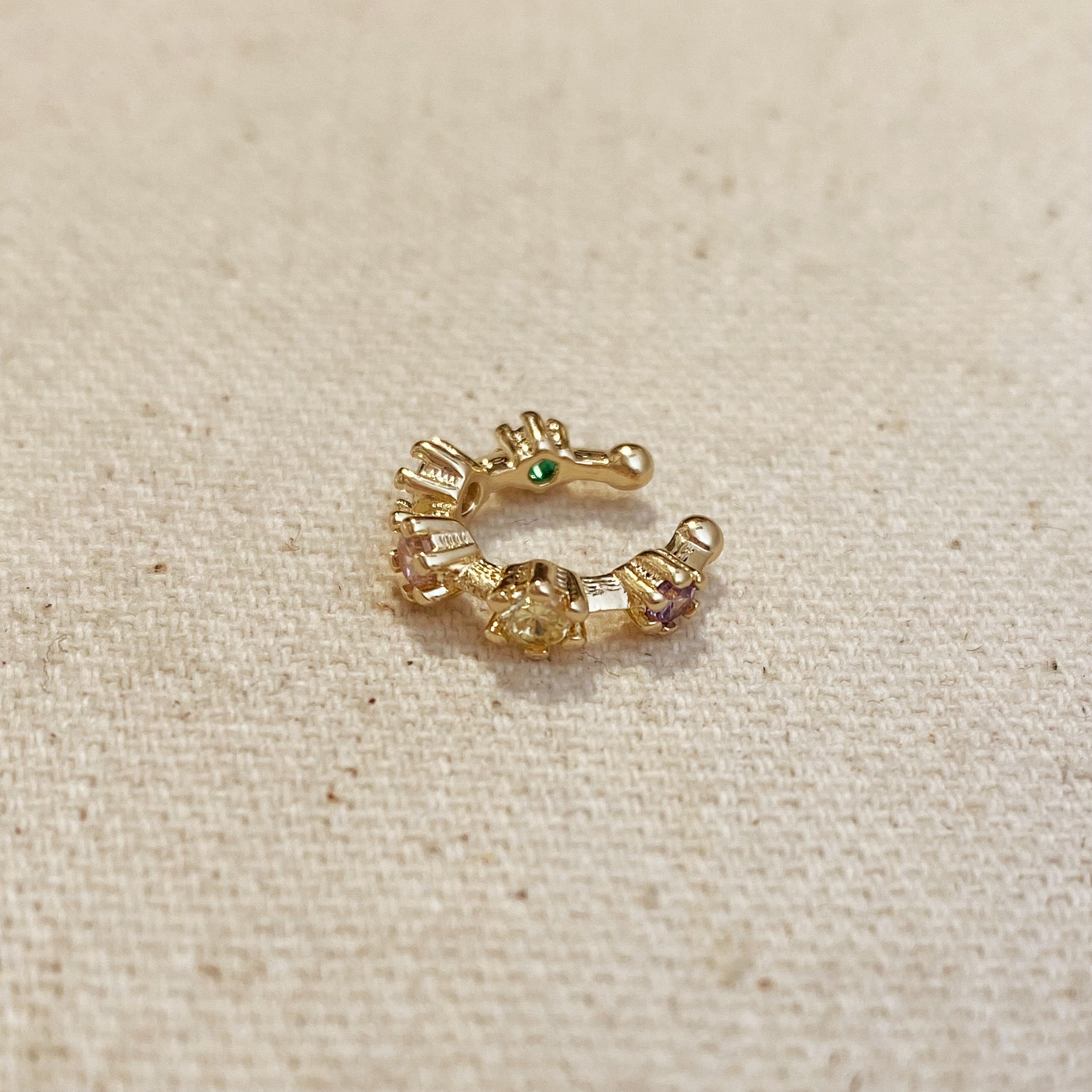 18k Gold Filled Pastel Cubic Zirconia Ear Cuff – Playful, Elegant & Piercing-Free