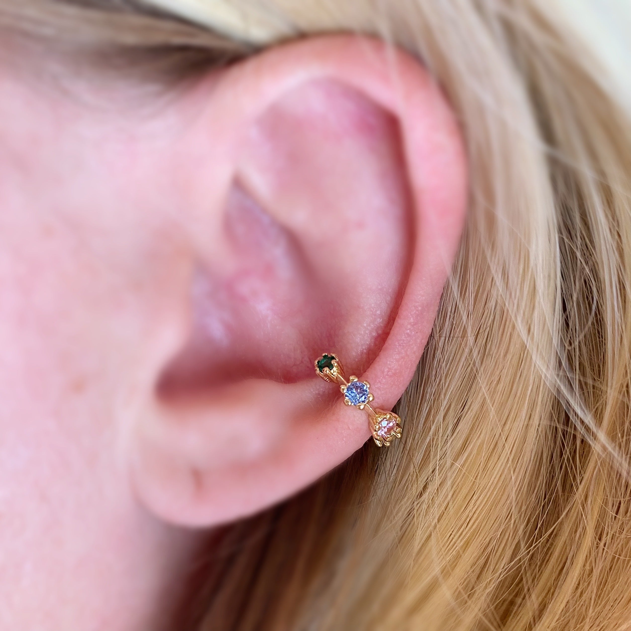 18k Gold Filled Pastel Cubic Zirconia Ear Cuff – Playful, Elegant & Piercing-Free